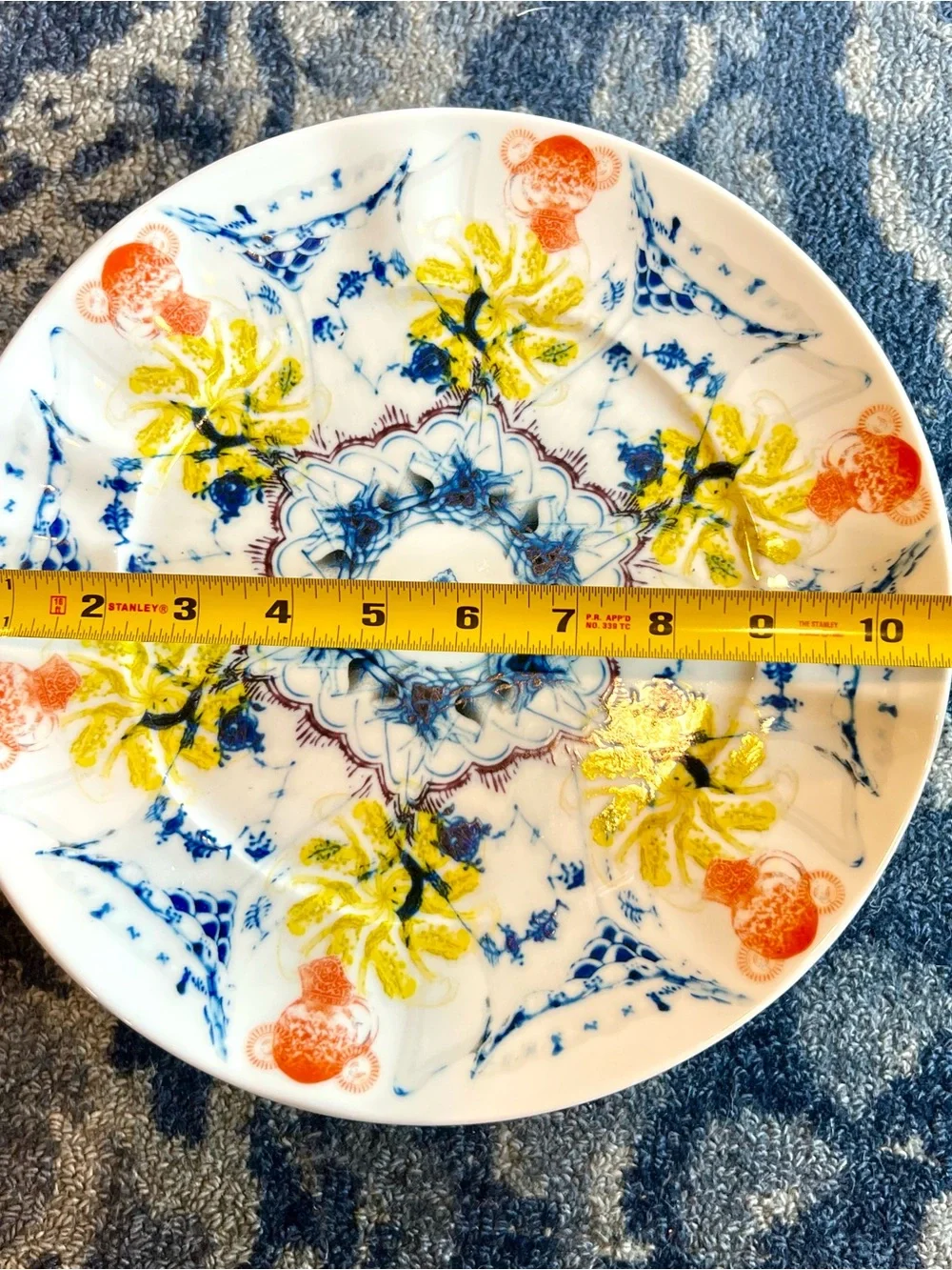 8 Anthropologie Porcelain Plates - Yellow, Blue & Orange - Stunning-Hard to Find
